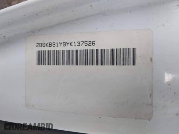 2000 Dodge RAM with VIN 2B6KB31Y9YK137526, listed as a IAAI auction lot 42765586 with 100,884 mi miles and . Bid and sale history available at DreamBid. Image 9.