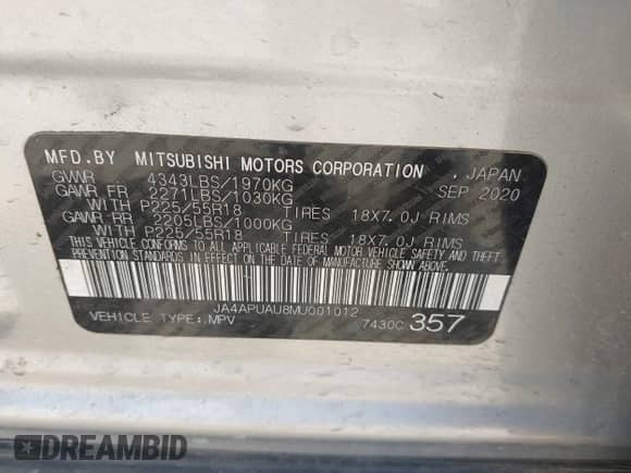 2021 Mitsubishi Outlander ES z VIN JA4APUAU8MU001012, wystawiony jako IAAI lot #42541024 z przebiegiem 77 642 mil mil oraz . Historia ofert i sprzedaży dostępna na DreamBid. Obrazek 9.