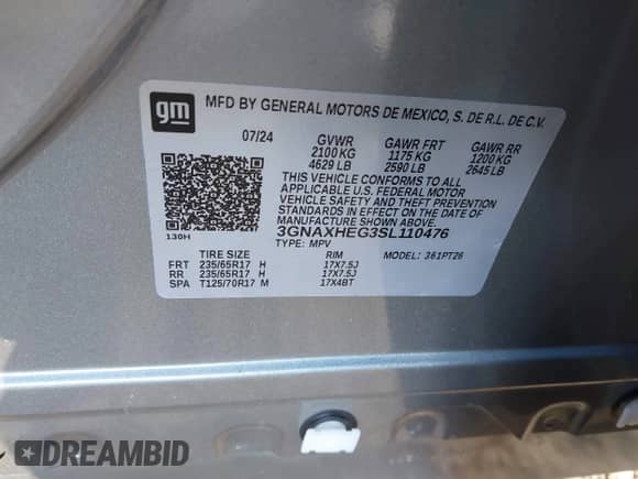 2025 Chevrolet Equinox FWD LT с VIN 3GNAXHEG3SL110476, выставлен на аукционе IAAI как лот 41446184 с пробегом 4 582 миль миль и . История ставок и продаж доступна на DreamBid. Изображение 9.