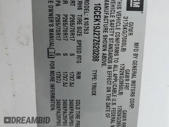 2007 Chevrolet Silverado 1500 Work Truck с VIN 1GCEK19J27Z620288, выставлен на аукционе Copart как лот 61744955 с пробегом 198 857 миль миль и Списание • Salvage title. История ставок и продаж доступна на DreamBid. Изображение 13.