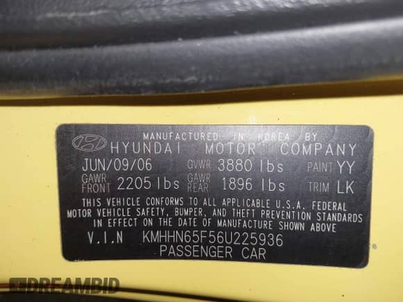 2006 Hyundai Tiburon GT с VIN KMHHN65F56U225936, выставлен на аукционе IAAI как лот 41695280 с пробегом 121 110 миль миль и . История ставок и продаж доступна на DreamBid. Изображение 9.