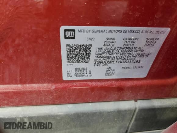 2024 Chevrolet Equinox RS с VIN 3GNAXMEG3RS117193, выставлен на аукционе Copart как лот 70638825 с пробегом 69 133 миль миль и Списание • Salvage title. История ставок и продаж доступна на DreamBid. Изображение 13.