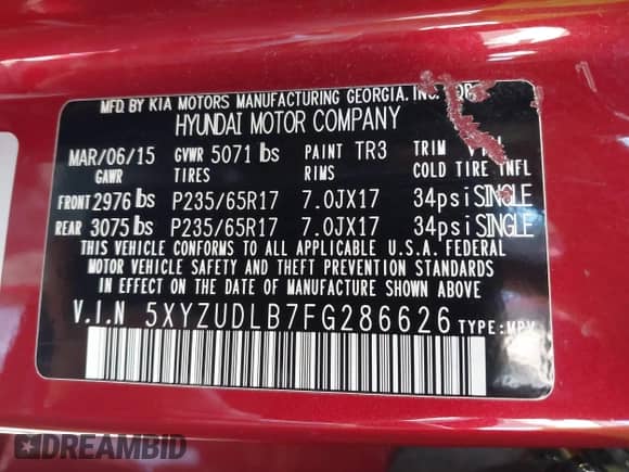 2015 Hyundai Santa Fe с VIN 5XYZUDLB7FG286626, выставлен на аукционе IAAI как лот 43198897 с пробегом 168 559 миль миль и . История ставок и продаж доступна на DreamBid. Изображение 9.