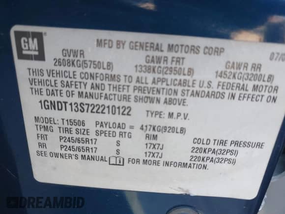 2002 Chevrolet TrailBlazer LT с VIN 1GNDT13S722210122, выставлен на аукционе IAAI как лот 41403265 с пробегом Не указан миль и . История ставок и продаж доступна на DreamBid. Изображение 9.