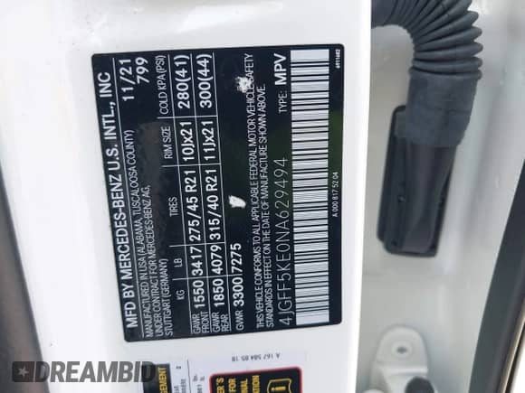 2022 Mercedes-Benz GLS 450 with VIN 4JGFF5KE0NA629494, listed as a IAAI auction lot 42722063 with 36,077 mi miles and . Bid and sale history available at DreamBid. Image 9.