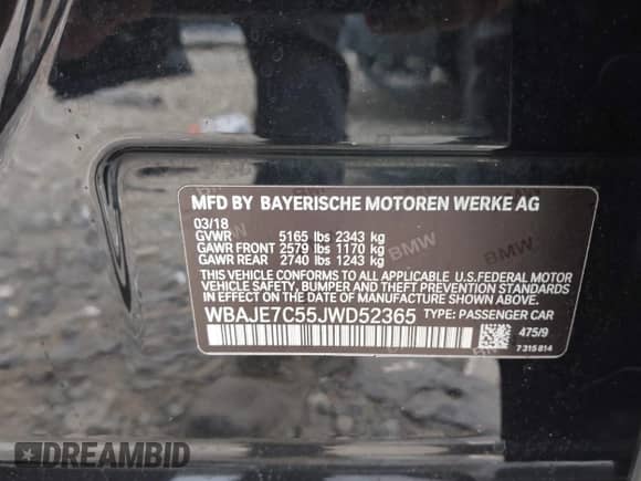 2018 BMW 5 Series 540i xDrive с VIN WBAJE7C55JWD52365, выставлен на аукционе IAAI как лот 42912704 с пробегом Не указан миль и . История ставок и продаж доступна на DreamBid. Изображение 9.