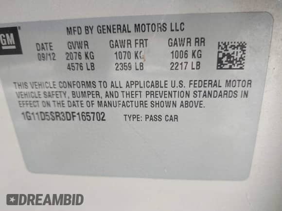 2013 Chevrolet Malibu Eco с VIN 1G11D5SR3DF165702, выставлен на аукционе IAAI как лот 43006406 с пробегом 152 560 миль миль и . История ставок и продаж доступна на DreamBid. Изображение 9.