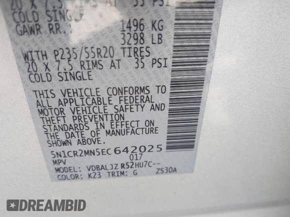 2014 Nissan Pathfinder Platinum Hybrid with VIN 5N1CR2MN5EC642025, listed as a IAAI auction lot 40488450 with 91,360 mi miles and . Bid and sale history available at DreamBid. Image 9.