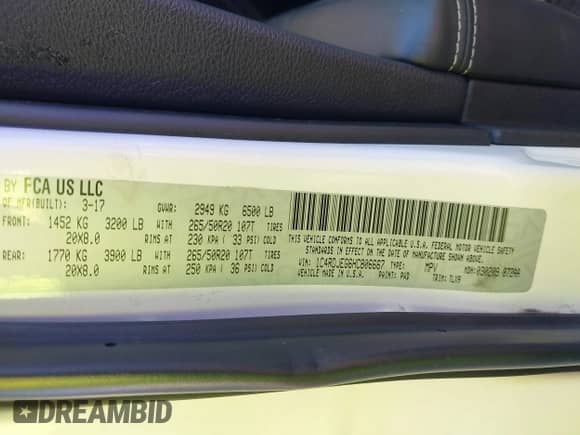 2017 Dodge Durango Citadel with VIN 1C4RDJEG6HC806667, listed as a IAAI auction lot 43343101 with Not provided miles and . Bid and sale history available at DreamBid. Image 9.