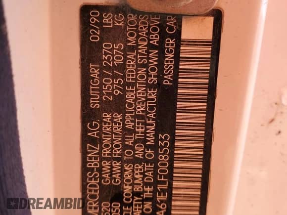 1990 Mercedes-Benz SL с VIN WDBFA61E1LF008533, выставлен на аукционе Copart как лот 80137904 с пробегом 121 430 миль миль и Чистый • Clean title. История ставок и продаж доступна на DreamBid. Изображение 12.