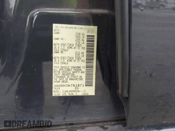 2013 Nissan Frontier SV with VIN 1N6AD0EV7DN761871, listed as a IAAI auction lot 42073290 with 150,412 mi miles and . Bid and sale history available at DreamBid. Image 9.