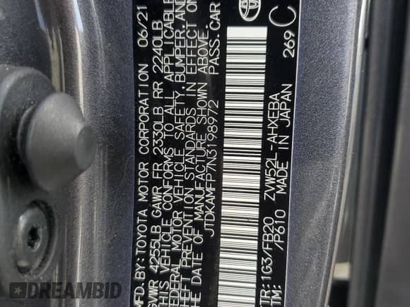 2022 Toyota Prius Limited with VIN JTDKAMFP7N3198972, listed as a Copart auction lot 81778735 with 55,287 mi miles and Salvage title. Bid and sale history available at DreamBid. Image 13.