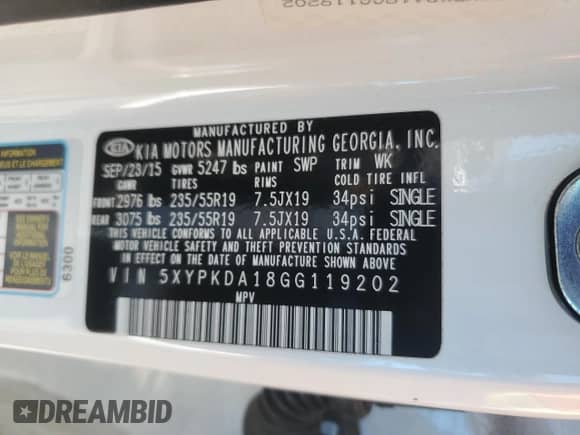 2016 Kia Sorento SXL с VIN 5XYPKDA18GG119202, выставлен на аукционе Copart как лот 65789815 с пробегом 54 413 миль миль и Списание • Salvage title. История ставок и продаж доступна на DreamBid. Изображение 13.