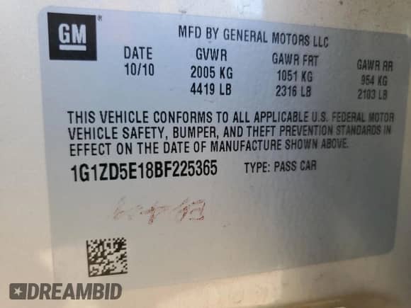 2011 Chevrolet Malibu 2LT с VIN 1G1ZD5E18BF225365, выставлен на аукционе Copart как лот 71484025 с пробегом 79 124 миль миль и Списание • Salvage title. История ставок и продаж доступна на DreamBid. Изображение 13.