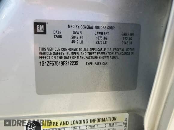 2009 Chevrolet Malibu Hybrid с VIN 1G1ZF57519F212235, выставлен на аукционе Copart как лот 80994125 с пробегом 25 650 миль миль и Списание • Salvage title. История ставок и продаж доступна на DreamBid. Изображение 12.