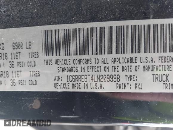 2020 Ram 1500 Big Horn z VIN 1C6RREBT4LN209998, wystawiony jako IAAI lot #42383891 z przebiegiem 67 555 mil mil oraz . Historia ofert i sprzedaży dostępna na DreamBid. Obrazek 9.