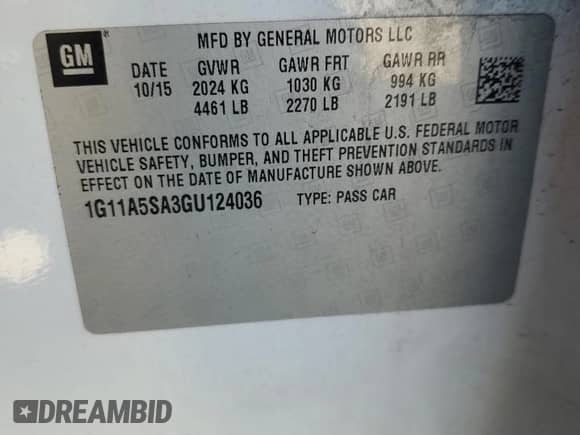 2016 Chevrolet Malibu LS с VIN 1G11A5SA3GU124036, выставлен на аукционе Copart как лот 68949705 с пробегом 108 887 миль миль и Списание • Salvage title. История ставок и продаж доступна на DreamBid. Изображение 12.