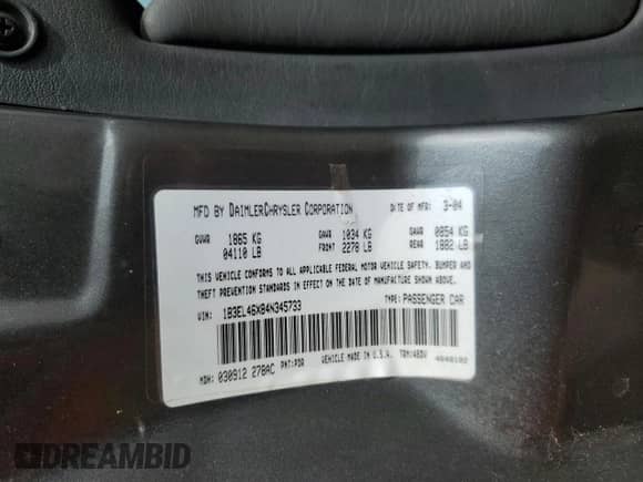 2004 Dodge Stratus SXT с VIN 1B3EL46X84N345733, выставлен на аукционе Copart как лот 44250675 с пробегом 120 868 миль миль и Чистый • Clean title. История ставок и продаж доступна на DreamBid. Изображение 12.