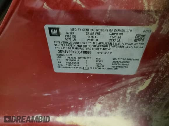 2013 Chevrolet Equinox LT с VIN 2GNFLEEK2D6418699, выставлен на аукционе Copart как лот 70463345 с пробегом 169 386 миль миль и Списание • Salvage title. История ставок и продаж доступна на DreamBid. Изображение 13.