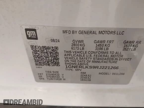 2024 Chevrolet Traverse FWD RS с VIN 1GNERLKS9RJ221266, выставлен на аукционе IAAI как лот 42822582 с пробегом 13 329 миль миль и . История ставок и продаж доступна на DreamBid. Изображение 9.