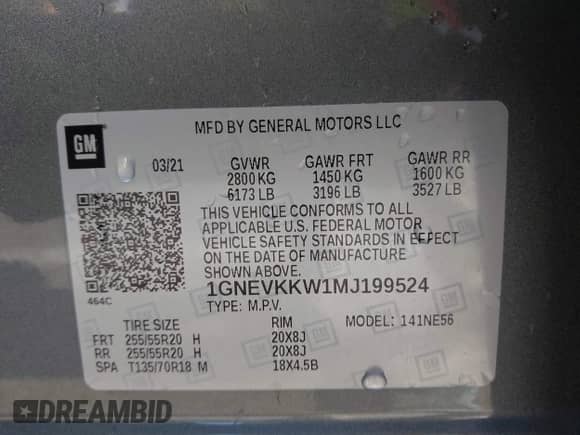 2021 Chevrolet Traverse Premier with VIN 1GNEVKKW1MJ199524, listed as a IAAI auction lot 42365345 with 120,806 mi miles and . Bid and sale history available at DreamBid. Image 9.