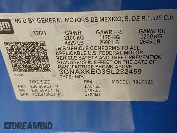 2025 Chevrolet Equinox FWD ACTIV с VIN 3GNAXKEG3SL232459, выставлен на аукционе IAAI как лот 43098001 с пробегом 3 071 миль миль и . История ставок и продаж доступна на DreamBid. Изображение 9.