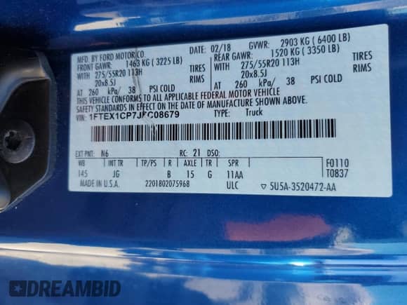 2018 Ford F-150 XL с VIN 1FTEX1CP7JFC08679, выставлен на аукционе Copart как лот 80520595 с пробегом 172 056 миль миль и Списание • Salvage title. История ставок и продаж доступна на DreamBid. Изображение 12.