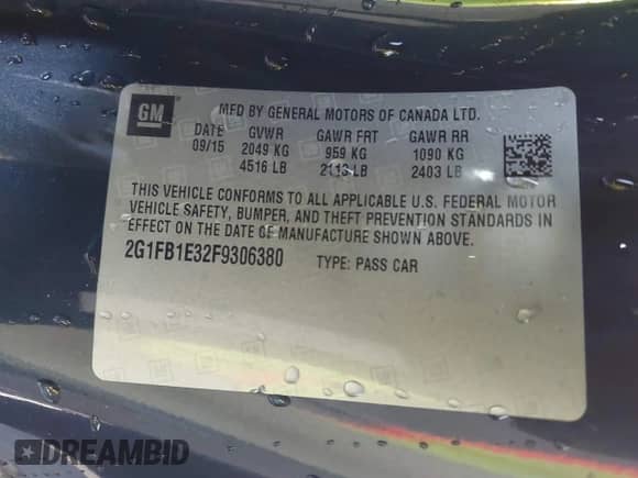 2015 Chevrolet Camaro LS z VIN 2G1FB1E32F9306380, wystawiony jako IAAI lot #43491239 z przebiegiem 134 526 mil mil oraz . Historia ofert i sprzedaży dostępna na DreamBid. Obrazek 9.