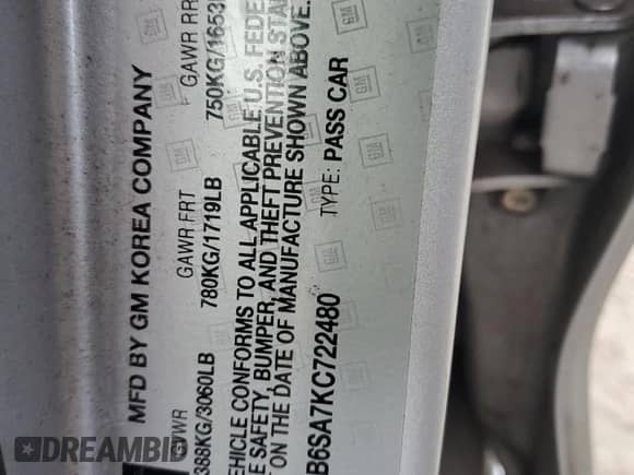 2019 Chevrolet Spark LS с VIN KL8CB6SA7KC722480, выставлен на аукционе Copart как лот 85875915 с пробегом 104 250 миль миль и На запчасти • Non repairable. История ставок и продаж доступна на DreamBid. Изображение 12.