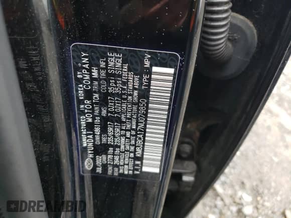 2022 Hyundai Tucson Blue with VIN KM8JBCA17NU079850, listed as a Copart auction lot 81679625 with 63,343 mi miles and Salvage title. Bid and sale history available at DreamBid. Image 13.