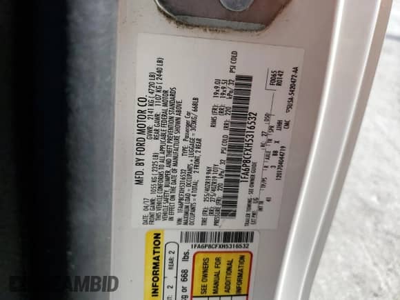 2017 Ford Mustang GT z VIN 1FA6P8CFXH5316532, wystawiony jako Copart lot #68699255 z przebiegiem 59 436 mil mil oraz Czysty tytuł • Clean title. Historia ofert i sprzedaży dostępna na DreamBid. Obrazek 12.