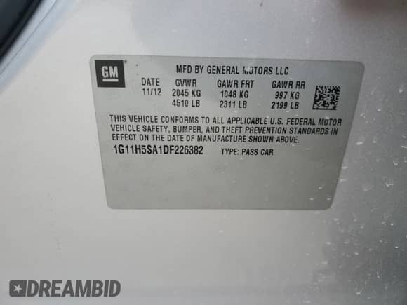 2013 Chevrolet Malibu LTZ с VIN 1G11H5SA1DF226382, выставлен на аукционе Copart как лот 83780255 с пробегом 155 346 миль миль и Списание • Salvage title. История ставок и продаж доступна на DreamBid. Изображение 13.