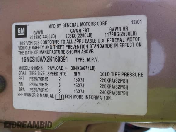 2002 Chevrolet Blazer LS с VIN 1GNCS18WX2K160391, выставлен на аукционе IAAI как лот 41731100 с пробегом 250 283 миль миль и . История ставок и продаж доступна на DreamBid. Изображение 9.