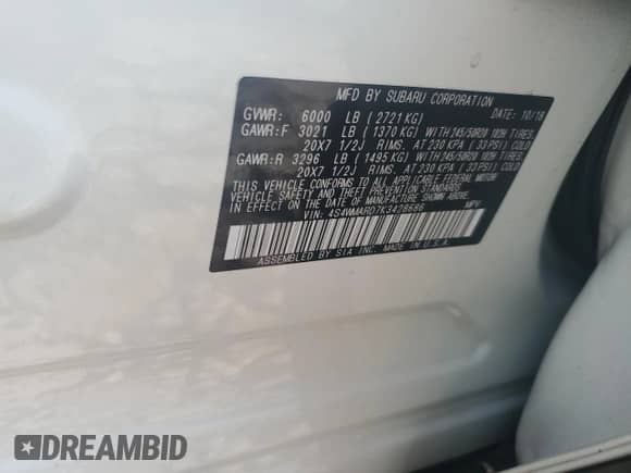 2019 Subaru Ascent Touring с VIN 4S4WMARD7K3428686, выставлен на аукционе Copart как лот 67042025 с пробегом 32 402 миль миль и Списание • Salvage title. История ставок и продаж доступна на DreamBid. Изображение 13.