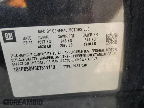 2014 Chevrolet Cruze LS with VIN 1G1PB5SH0E7311119, listed as a Copart auction lot 71805875 with 122,896 mi miles and Clean title. Bid and sale history available at DreamBid. Image 12.