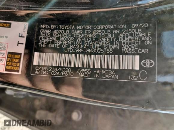 2021 Toyota Prius LE with VIN JTDL9MFU8M3025155, listed as a Copart auction lot 84413165 with 201,920 mi miles and Salvage title. Bid and sale history available at DreamBid. Image 13.