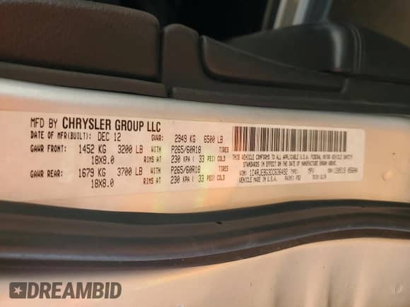 2013 Jeep Grand Cherokee Limited с VIN 1C4RJEBG3DC636492, выставлен на аукционе Copart как лот 70424965 с пробегом 112 876 миль миль и Чистый • Clean title. История ставок и продаж доступна на DreamBid. Изображение 15.