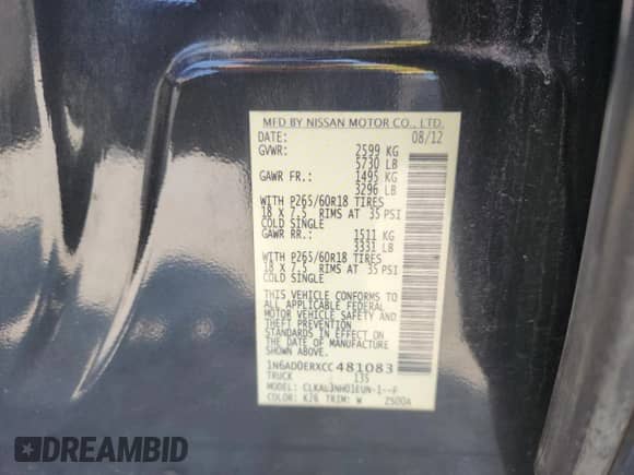 2012 Nissan Frontier SL с VIN 1N6AD0ERXCC481083, выставлен на аукционе Copart как лот 80928325 с пробегом 149 577 миль миль и Списание • Salvage title. История ставок и продаж доступна на DreamBid. Изображение 12.