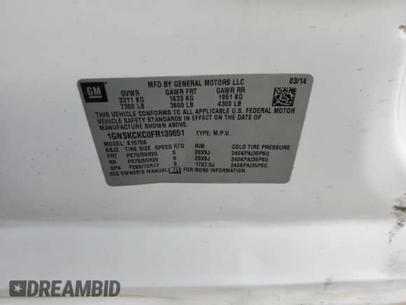 2015 Chevrolet Tahoe LTZ с VIN 1GNSKCKC0FR139651, выставлен на аукционе Copart как лот 81580235 с пробегом Не указан миль и Списание • Salvage title. История ставок и продаж доступна на DreamBid. Изображение 13.