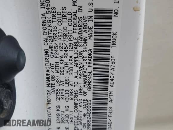 2008 Toyota Tacoma z VIN 5TELU42N88Z469995, wystawiony jako Copart lot #55988105 z przebiegiem 192 833 mil mil oraz Szkoda całkowita • Salvage title. Historia ofert i sprzedaży dostępna na DreamBid. Obrazek 12.