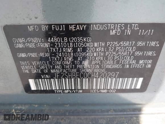 2012 Subaru Forester X Limited z VIN JF2SHBEC0CH420297, wystawiony jako IAAI lot #42468792 z przebiegiem 170 820 mil mil oraz . Historia ofert i sprzedaży dostępna na DreamBid. Obrazek 9.