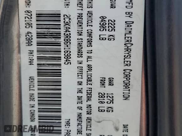 2006 Chrysler 300 with VIN 2C3KA43R86H169845, listed as a Copart auction lot 61271765 with 183,366 mi miles and Salvage title. Bid and sale history available at DreamBid. Image 12.