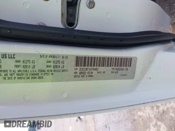 2019 Chrysler 300 S с VIN 2C3CCABT1KH704891, выставлен на аукционе IAAI как лот 42578814 с пробегом 134 287 миль миль и . История ставок и продаж доступна на DreamBid. Изображение 9.