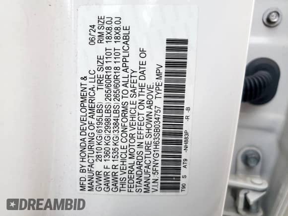 2025 Honda Pilot TrailSport с VIN 5FNYG1H63SB034757, выставлен на аукционе Copart как лот 70453905 с пробегом 13 681 миль миль и Списание • Salvage title. История ставок и продаж доступна на DreamBid. Изображение 12.