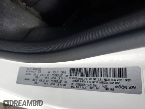 2020 Ram 1500 Tradesman с VIN 1C6SRECG9LN133472, выставлен на аукционе Copart как лот 58979015 с пробегом 158 948 миль миль и Списание • Salvage title. История ставок и продаж доступна на DreamBid. Изображение 12.