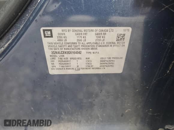 2016 Chevrolet Equinox LT с VIN 2GNALCEK0G6164042, выставлен на аукционе Copart как лот 84041745 с пробегом 99 999 миль миль и Чистый • Clean title. История ставок и продаж доступна на DreamBid. Изображение 13.