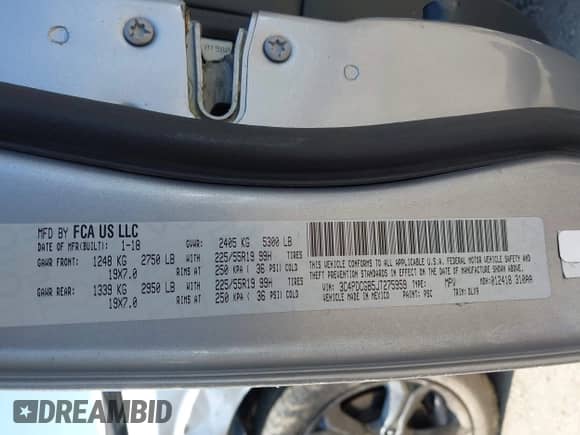 2018 Dodge Journey Crossroad with VIN 3C4PDCGB5JT275959, listed as a IAAI auction lot 43147608 with 131,325 mi miles and . Bid and sale history available at DreamBid. Image 9.