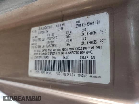 2000 Dodge 1500 z VIN 1B7HF13Z9YJ150874, wystawiony jako Copart lot #62714255 z przebiegiem 173 515 mil mil oraz Szkoda całkowita • Salvage title. Historia ofert i sprzedaży dostępna na DreamBid. Obrazek 13.