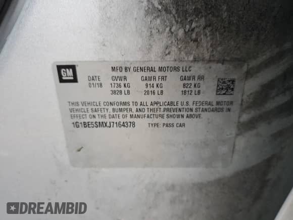 2018 Chevrolet Cruze LT с VIN 1G1BE5SMXJ7164378, выставлен на аукционе Copart как лот 83848465 с пробегом 145 609 миль миль и Списание • Salvage title. История ставок и продаж доступна на DreamBid. Изображение 12.