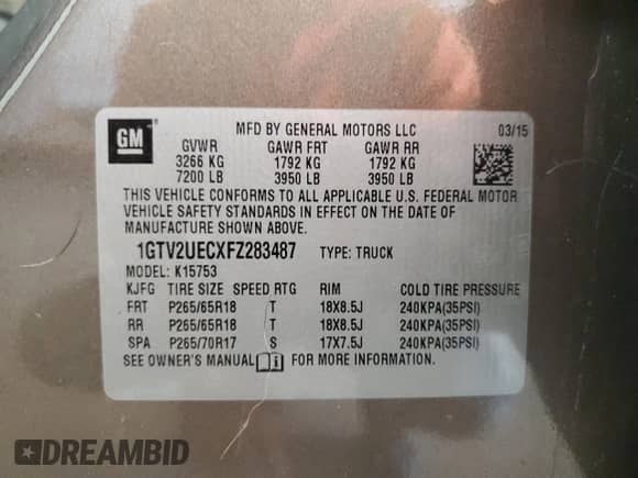 2015 GMC Sierra 1500 SLE с VIN 1GTV2UECXFZ283487, выставлен на аукционе Copart как лот 90091785 с пробегом 246 116 миль миль и Чистый • Clean title. История ставок и продаж доступна на DreamBid. Изображение 12.